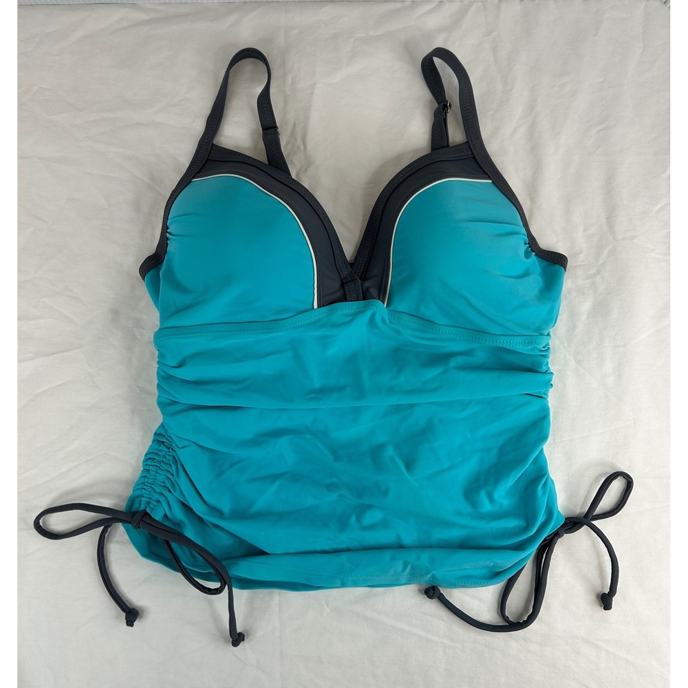 Free Country Tankini Swim Top‎ Adjustable Drawstring Turquoise Blue M